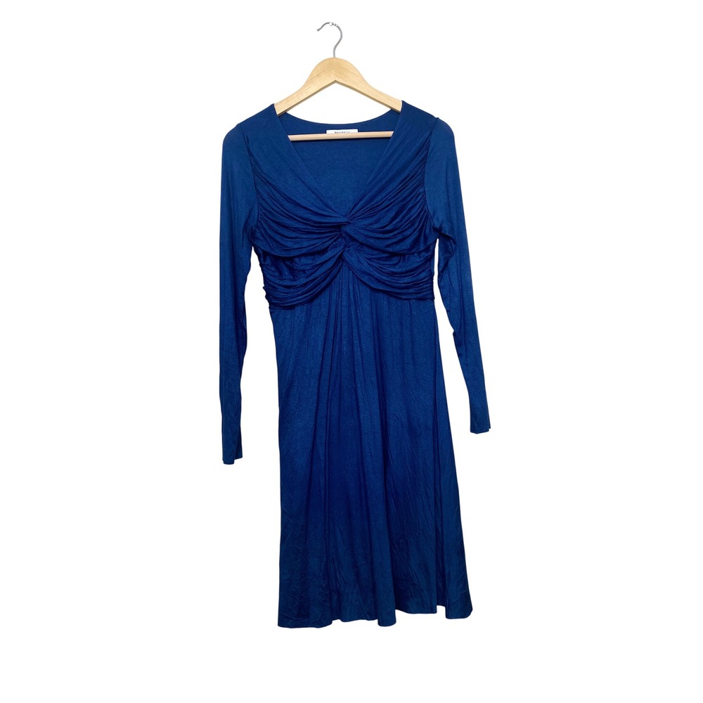 Bailey 44 Womens Blue Ruched Twist Front V-Neck Long Sleeve Dress Medium
